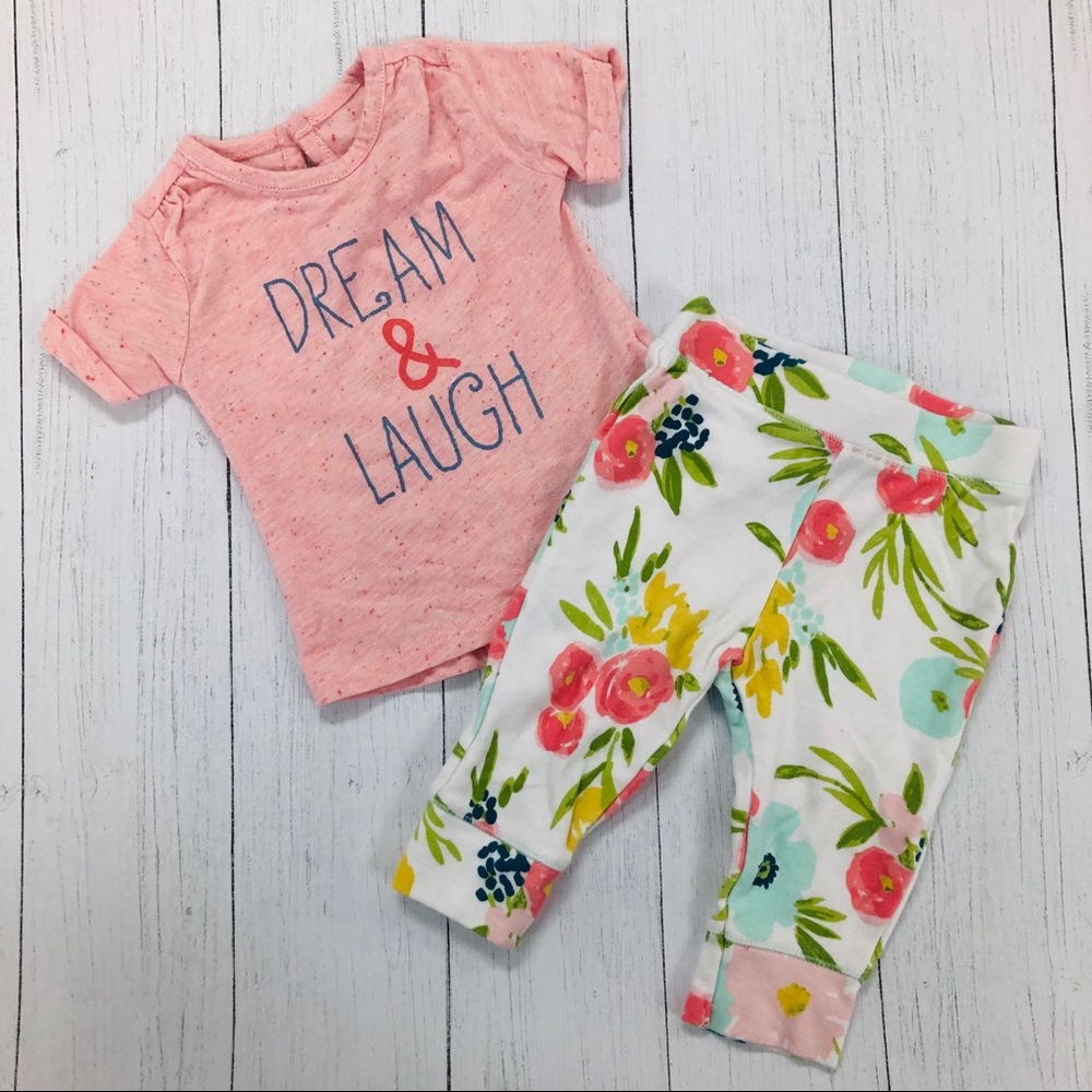 BOGO Emily and Oliver Pink Shirt and White Floral Pants